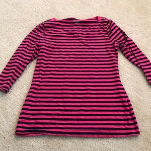 Merona pink and navy stripe 3/4 sleeve top